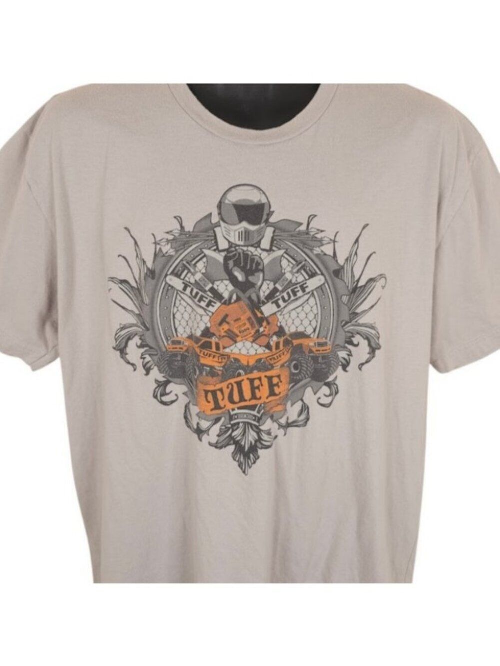 TUFF TV T Shirt Mens Size XL Gray Monster Trucks Chainsaws Racing